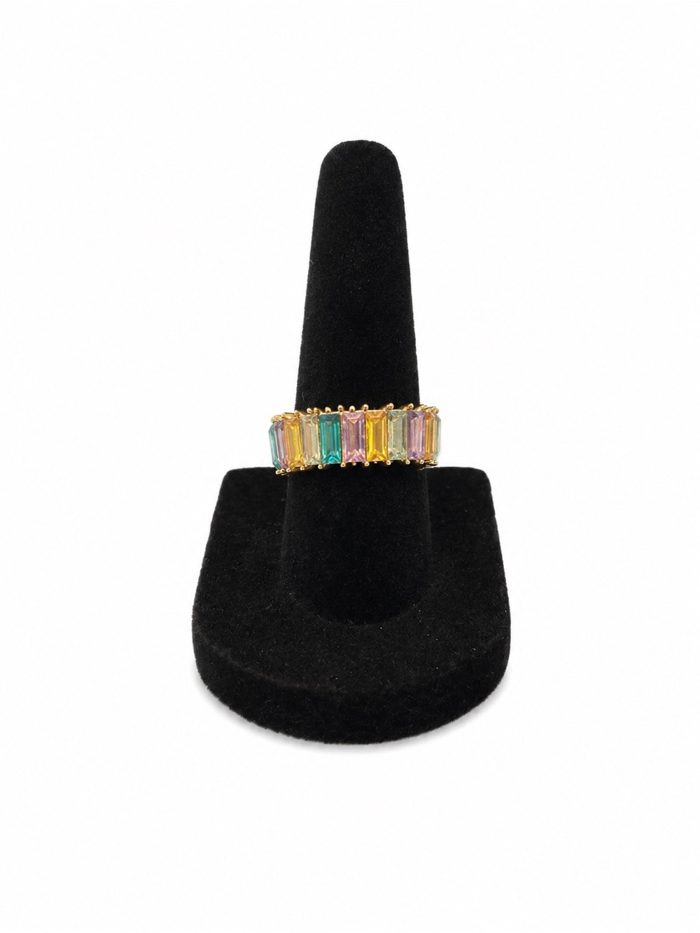 Rainbow Iridescent Gemstone Gold Chunky Multi Sapphire Size 7 Infinity Ring